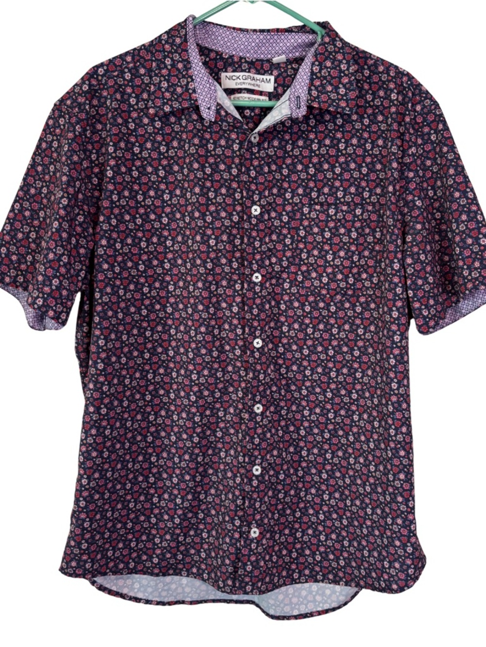3/$20 Nick Graham Navy Blue Floral Short Sleeve Button Down Shirt